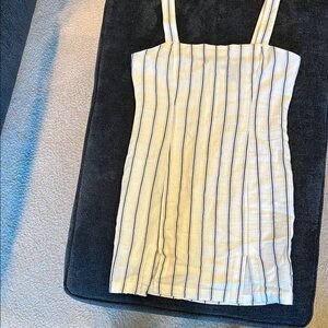 Forever 21 White Sheath Mini Dress with Vertical Blue Stripes
